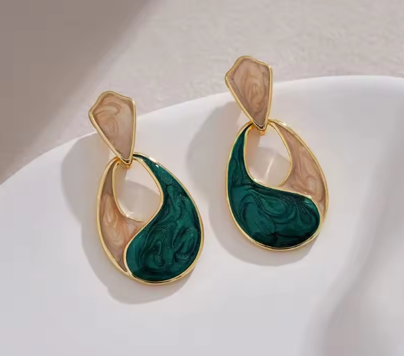 Natalia® | Vintage Green Oil Drop Dangle Earrings