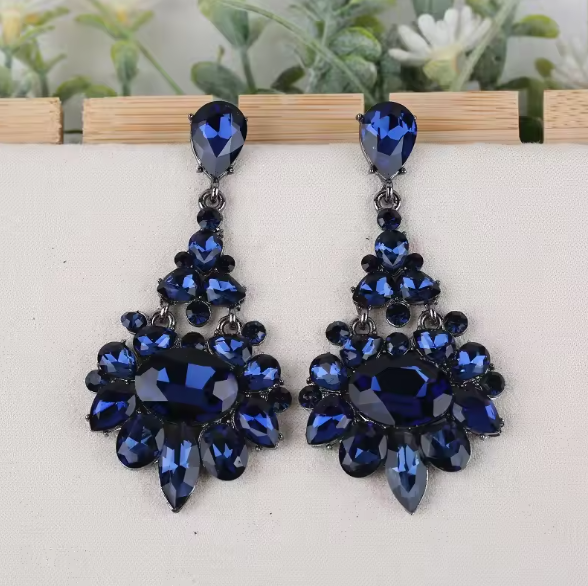 Octavia® | Crystal Dark Blue Champagne Rhinestone Drop Earrings