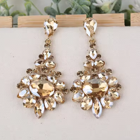 Maura® | Crystal Champagne Rhinestone Drop Earrings