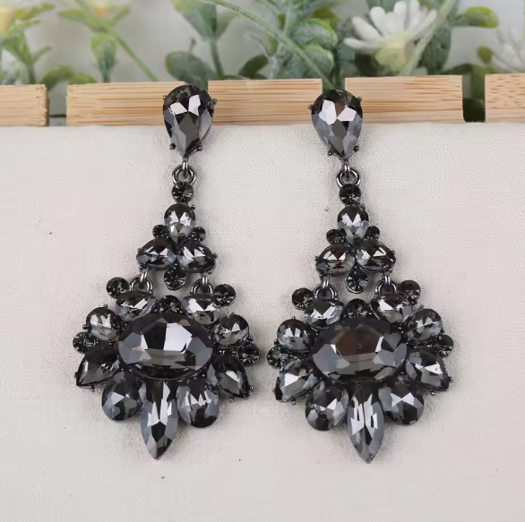 Orla® | Crystal Dark Grey Champagne Rhinestone Drop Earrings
