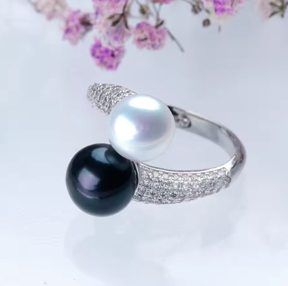Rubina® | Double Natural Pearl Zircon Adjustable Silver Ring
