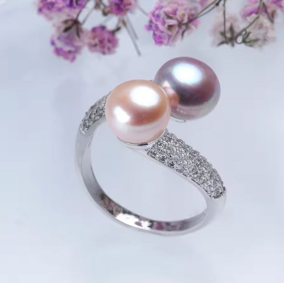 Ginebra® | Vintage Natural Pink Pearl Zircon Adjustable Silver Ring