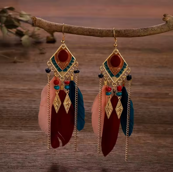 Nix® | Bohemian Long Chain Colorful Feather Tassel Earrings