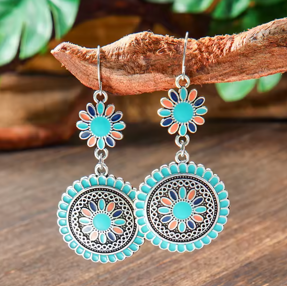 Nereida® | Vintage Boho Blue Round Flower Earrings