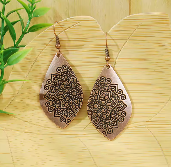Phoebe® | Vintage Boho Flower Carved Dangle Earrings