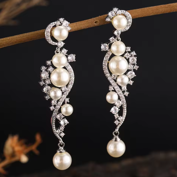 María José® | Luxury Cubic Zirconia Pearl Hanging Earrings