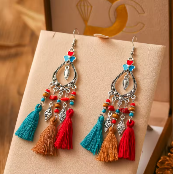 Riona® | Bohemian Stone Beads Colorful Tassel Earrings