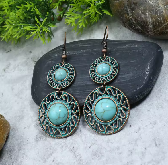 Niamh® | Vintage Boho Blue Stone Drop Earrings