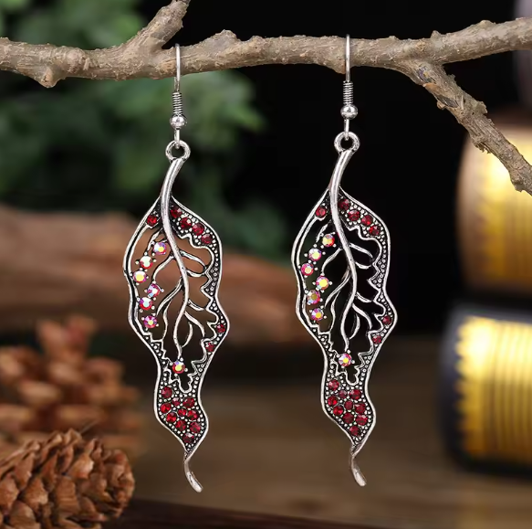 Sylvie® | Crystal Red Rhinestone Leaf Dangle Earrings