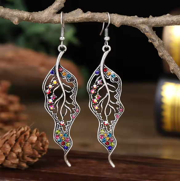 Mona® | Crystal Colorful Rhinestone Leaf Dangle Earrings