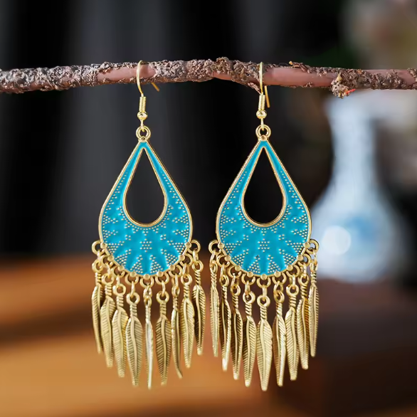 Rosalind® | Bohemian Tribe Leaf Dangle Gold Earrings