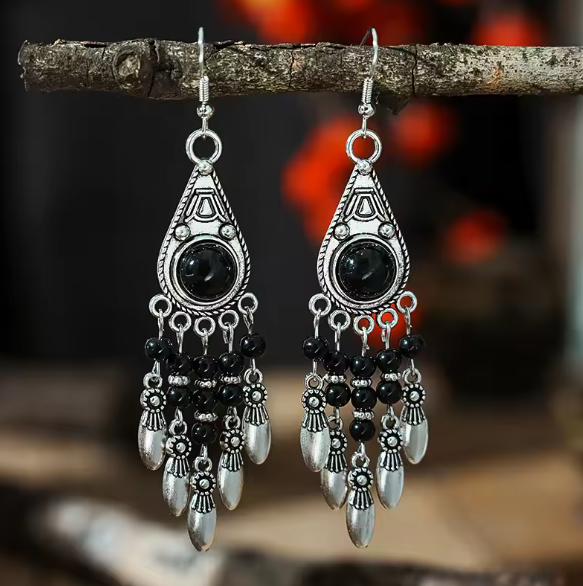 Mona® | Vintage Boho Beads Dangle Silver Earrings