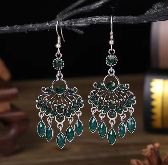 Viviana® | Green Crystal Dangle Bohemian Earrings