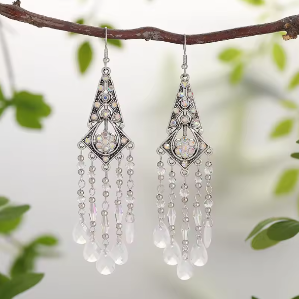 Maricela® | White Crystal Elegant Beads Tassel Earrings