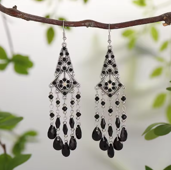 Thalia® | Black Elegant Beads Tassel Earrings