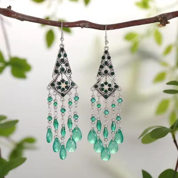 Paloma® | Elegant Green Beads Tassel Earrings