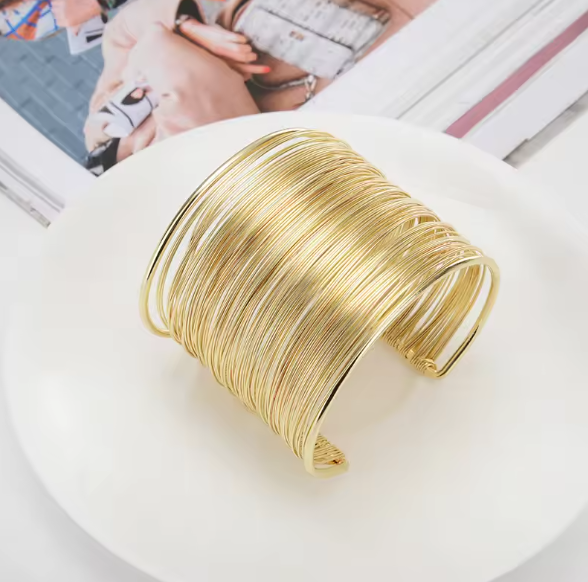 Vega® | Classic Open Cuff String Gold Bracelet