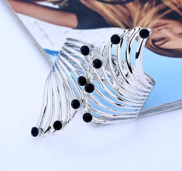 Paula® | Wide Silver Feather Bangle Bracelet