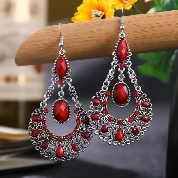 Querida® | Vintage Boho Red Bead Crystal Earrings