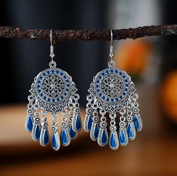 Ivana® | Vintage Waterdrop Blue Tassel Boho Earrings