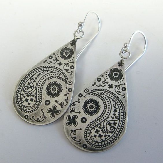 María Fernanda® | Vintage Drop Symbol Silver Earrings