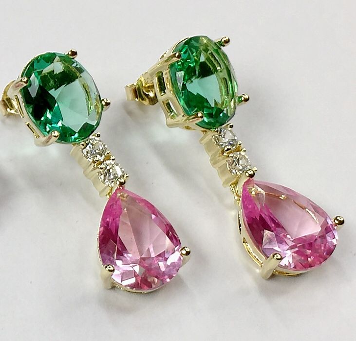 Sylvie® | Vintage Pink Drop Green Zirconia Earrings