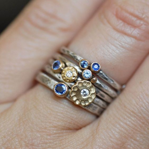 Adria® | Vintage Layer Silver Blue Ring Set