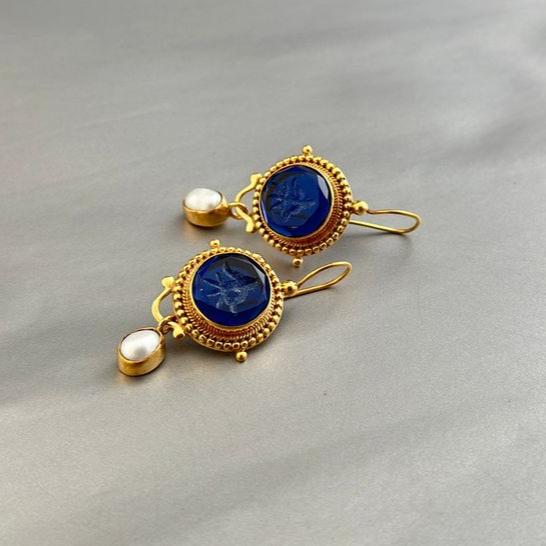 Susannah® | Vintage Blue Pearl Gold Earrings