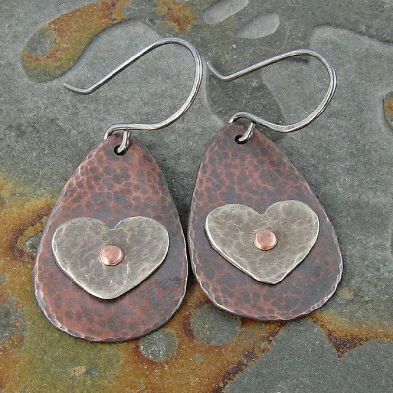 Rubina® | Vintage Bronze Silver Heart Earrings