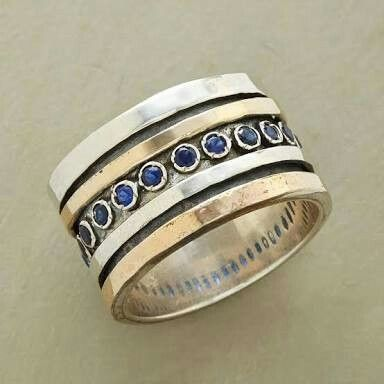 Phaedra® | Vintage Inlaid Blue Stones Gold & Silver Ring