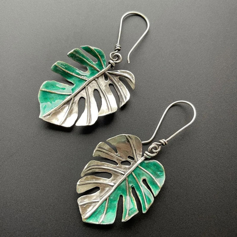 Gabriela® | Vintage Green & Silver Leaf Earrings