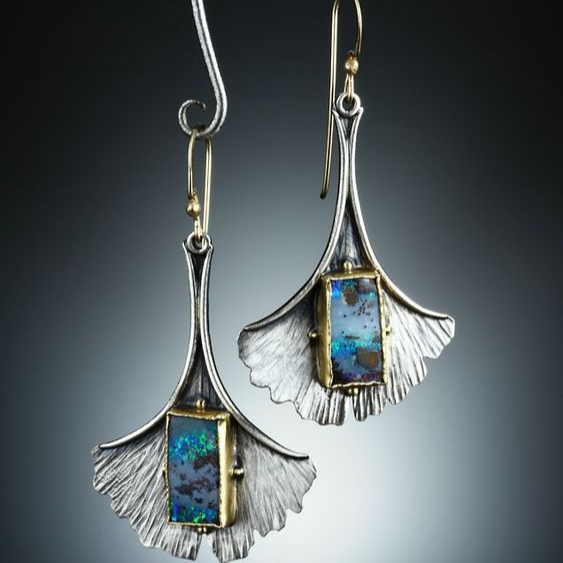 Gabriela® | Vintage Dangling Silver Petal Blue Earrings