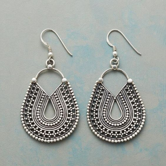 Saffron® | Vintage Mandala Drop Silver Earrings