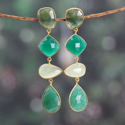 Eulalia® | Vintage Dangling Green Stones Earrings