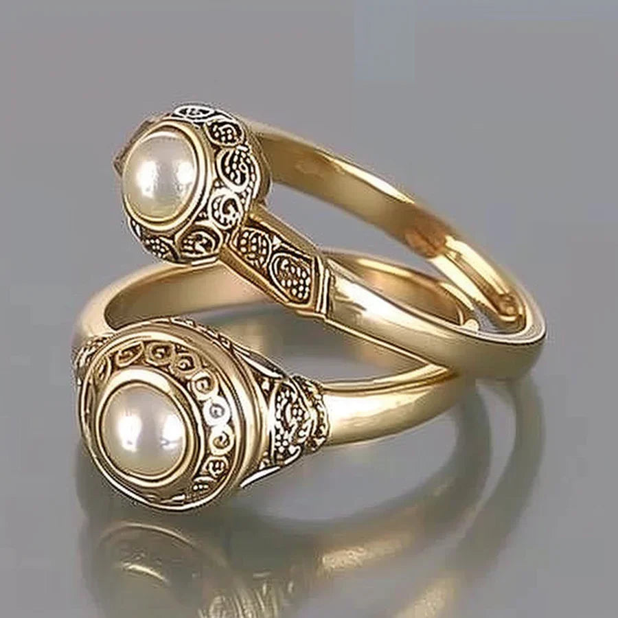 Aspen® | Vintage Inlaid Pearl Gold Ring Set