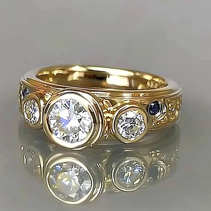 Sara® | Vintage Gold White Inlaid Glass Ring