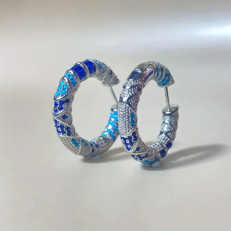 Winnie® | Vintage Blue Silver Hoop Earrings