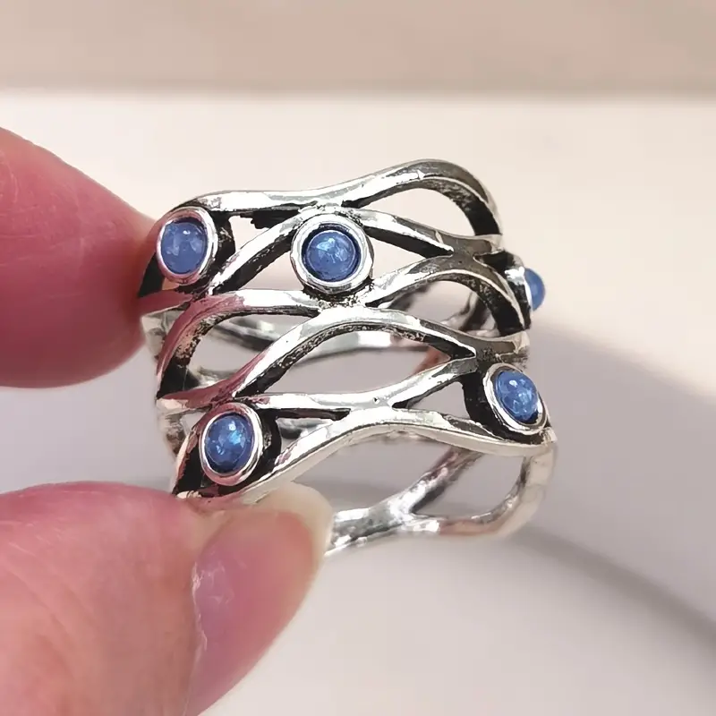 Elowen® | Vintage Layered Inlaid Blue Stone Silver Ring