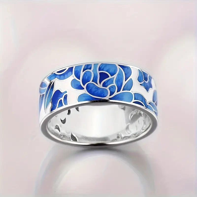 Nahir® | Vintage Silver Blue Enamel Flower Ring