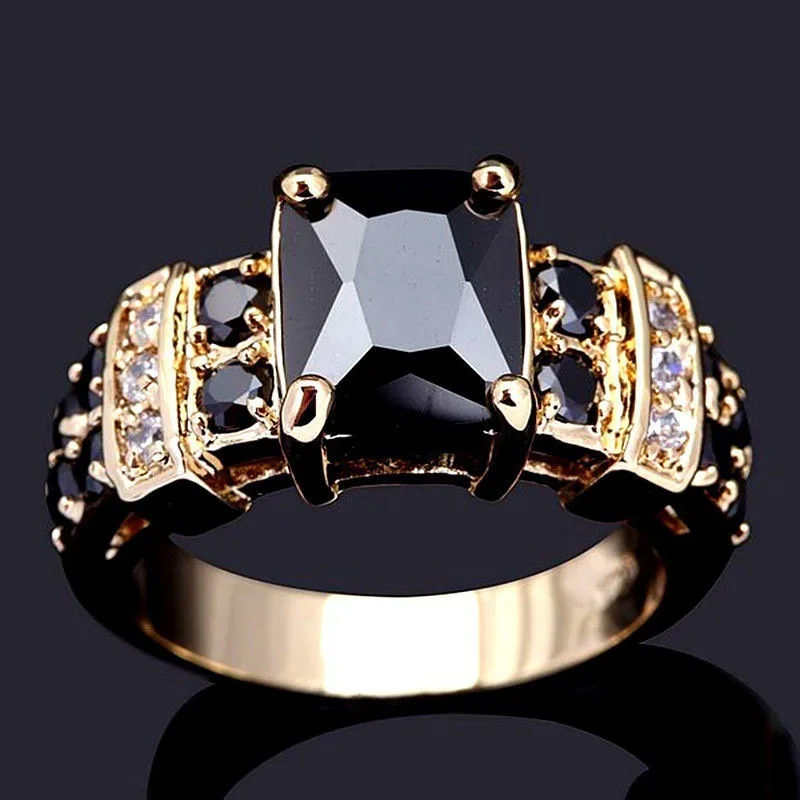 Enya® | Vintage Black Crystal and Gold Ring