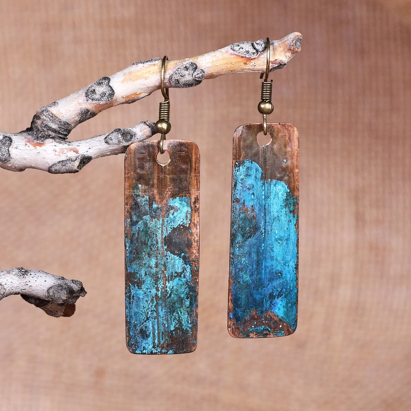 Marin® | Vintage Blue & Bronze Rectangular Earrings