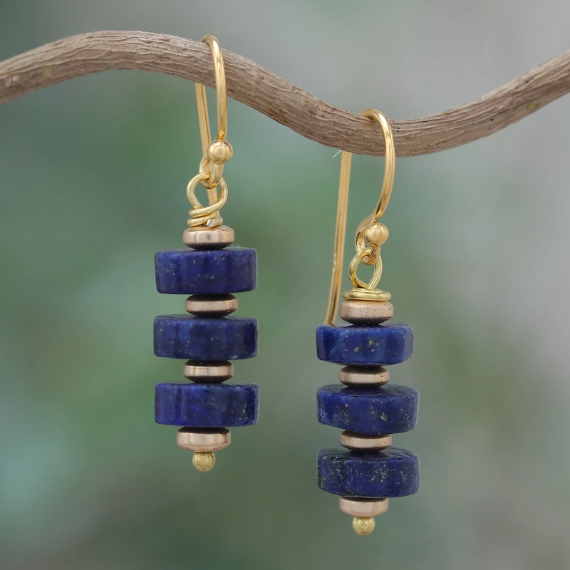 Tiana® | Vintage Blue Dangling Stones Gold Earrings