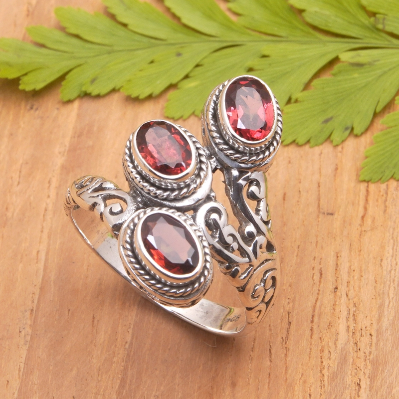 Wilhelmina® | Vintage Open Red Crystal Ring