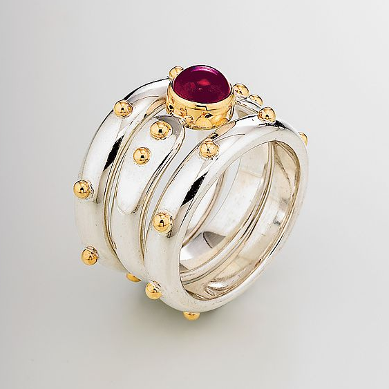 Zaira® | Vintage Red Crystal Layered Silver Ring