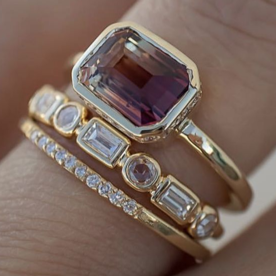 Tamsin® | Vintage Inlaid Garnet Glass Ring Set