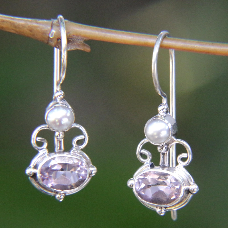 Ópalo® | Vintage Purple Glass Silver Earrings