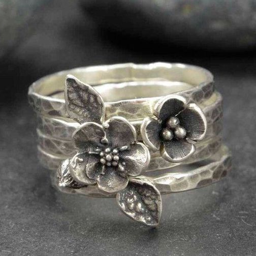 Elvia® | Vintage Flower Silver Layer Ring