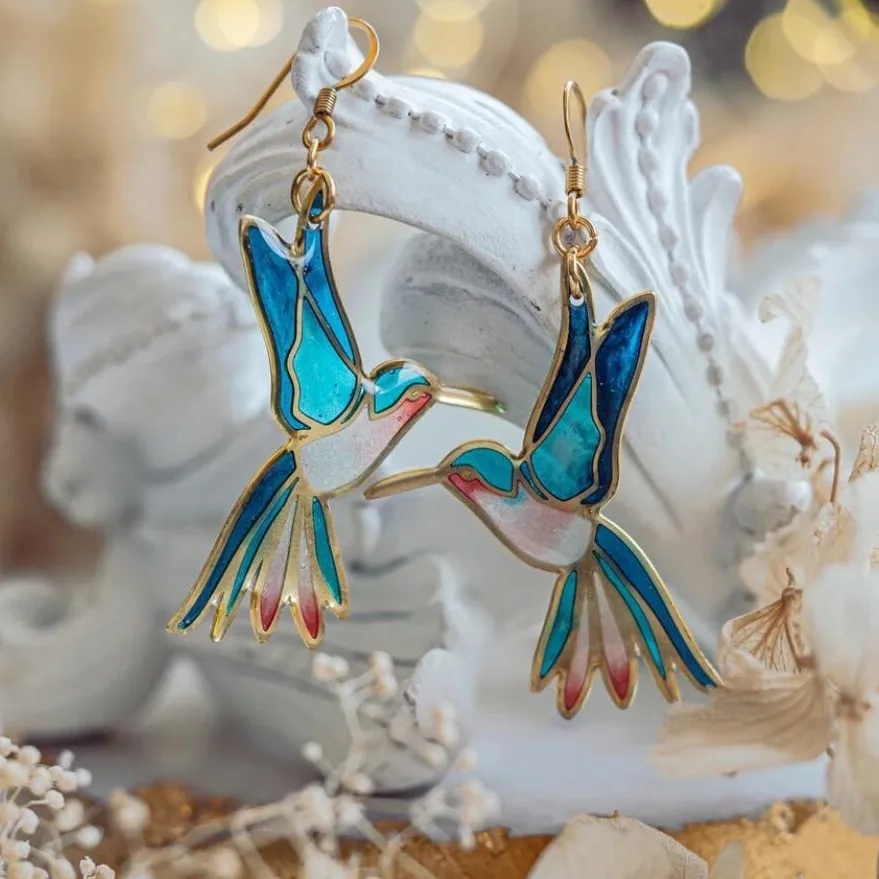 Una® | Vintage Blue Enamel Hummingbird Earrings