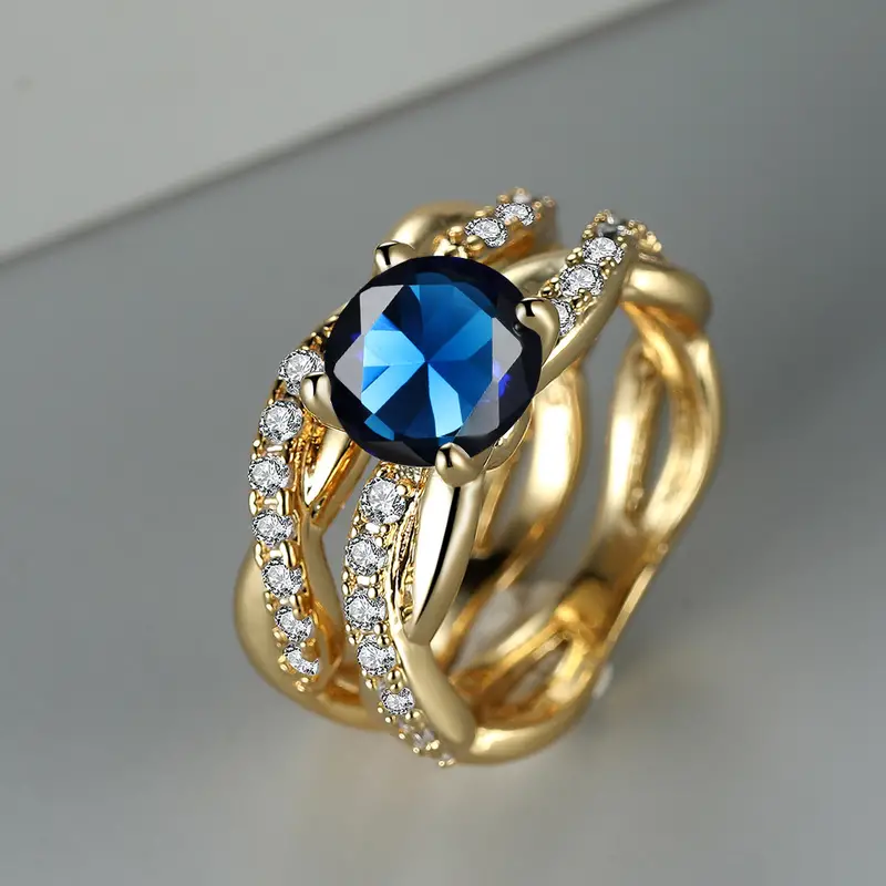 Ayla® | Vintage Layered Blue Zirconia Golden Ring