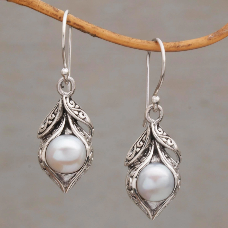 Flavia® | Vintage Dangling Pearl Silver Earrings